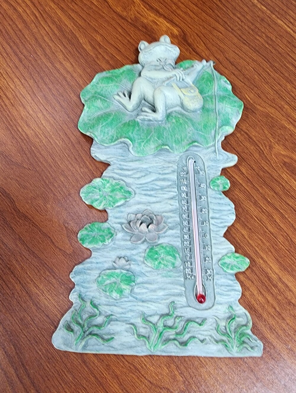 Green Frogs on Lily Pad Decorative Wall Thermometer